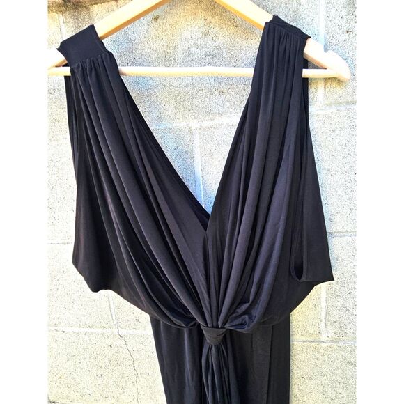 MISA Los Angeles Black Draped Long Maxi Dress | Flattering Elegant Style Size M - Picture 4 of 6